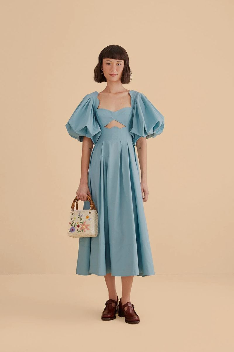 Midi-Kleid mit Cut-Outs und Puffärmeln