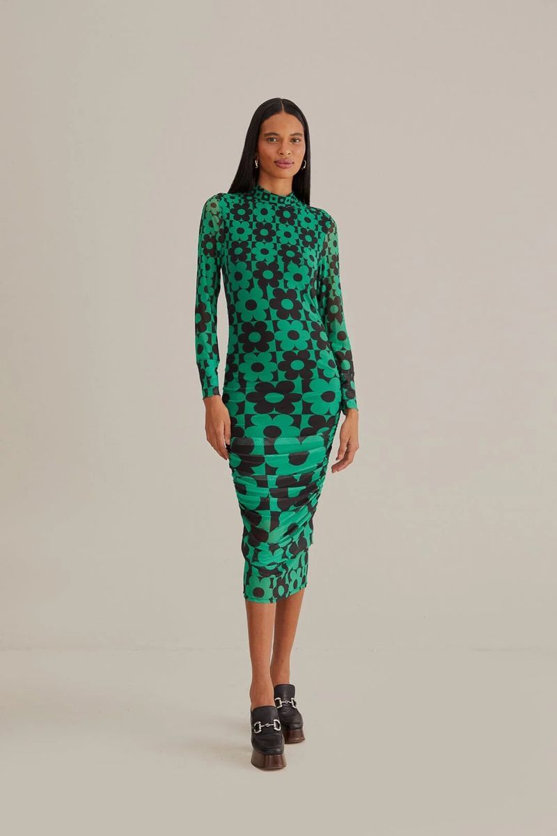 Midi-Kleid aus Tüll mit Stehkragen