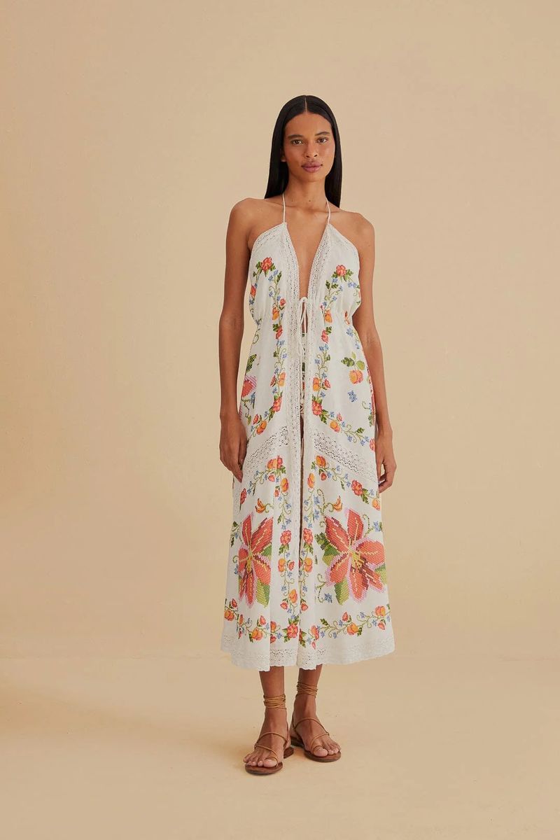 Bedrucktes Strandkleid mit Neckholder-Ausschnitt