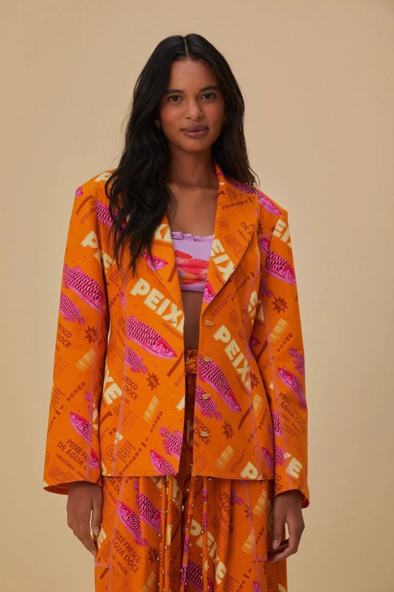 Taillierter Blazer mit Fisch-Print