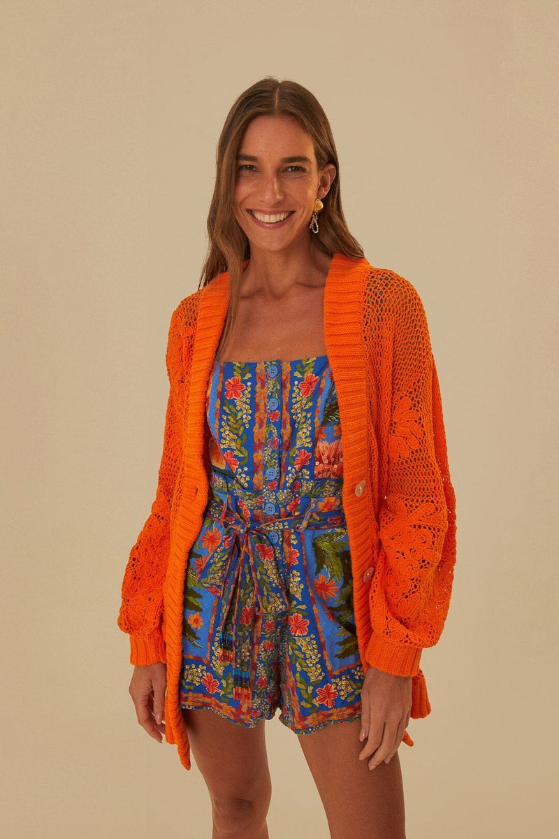 Bestickte Strickjacke mit Blumenmuster