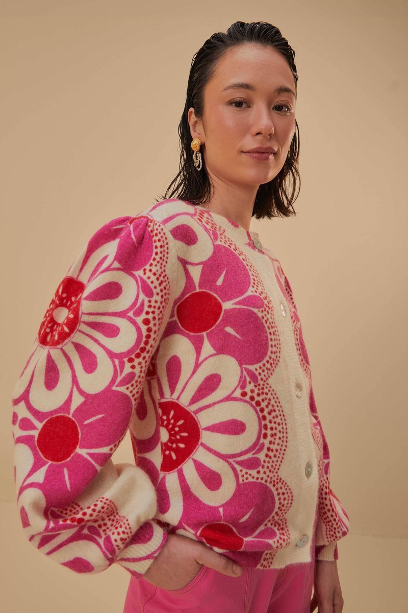 Strickjacke mit markantem Blumenmuster