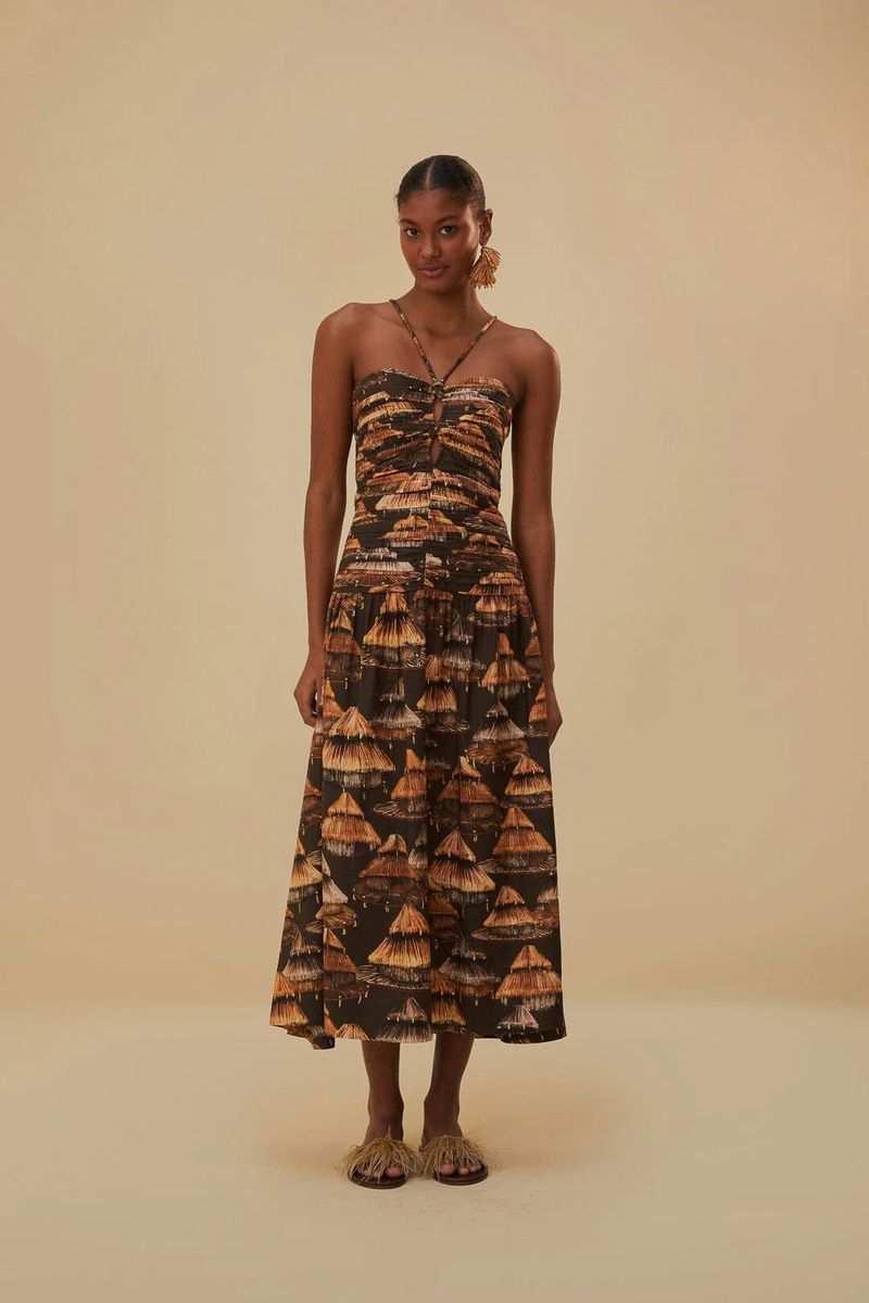 Maxikleid mit Neckholder und Print