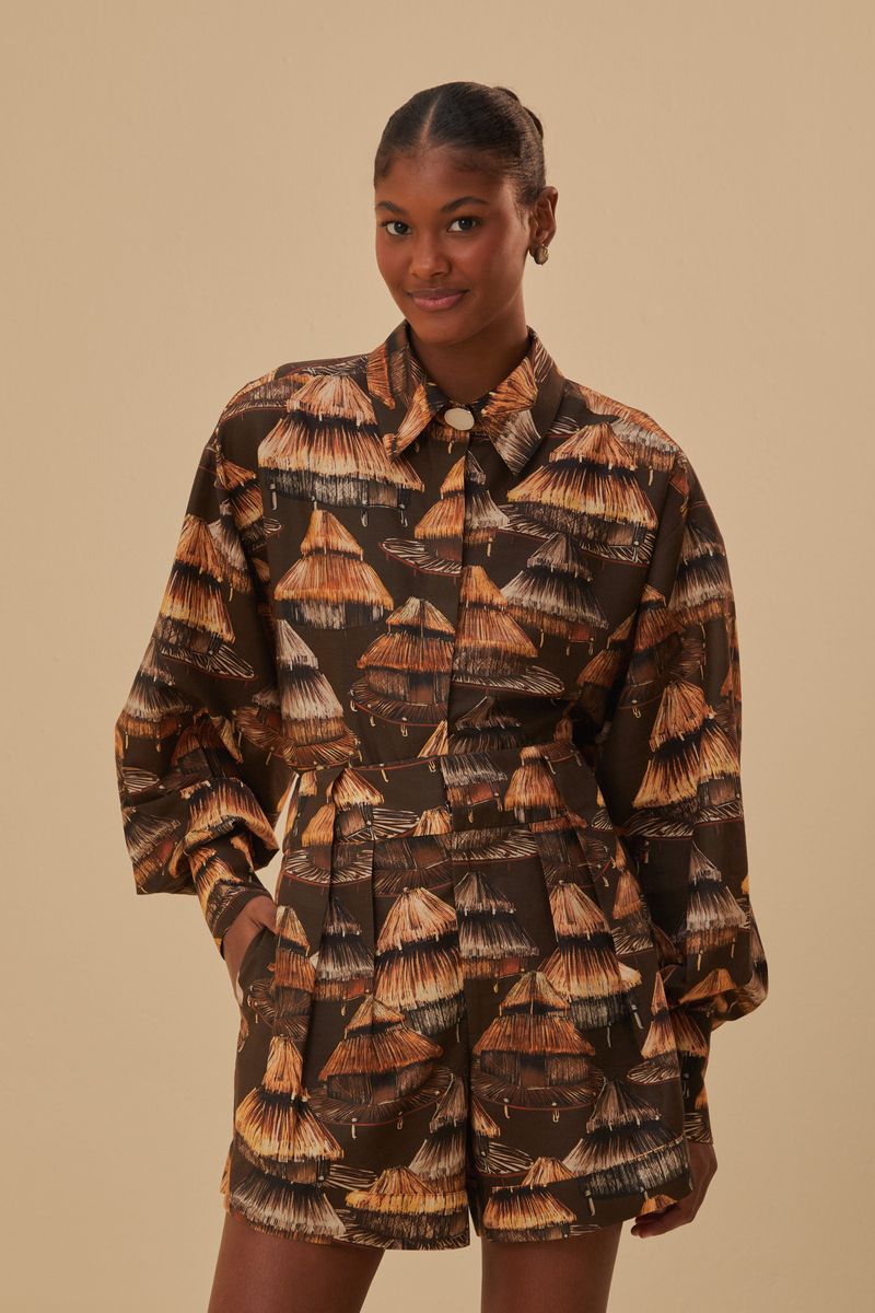 Falten-Shorts mit Dorf-Print