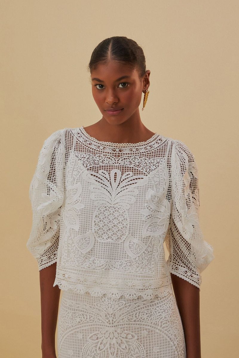 Artisanale Guipure-Spitzenbluse