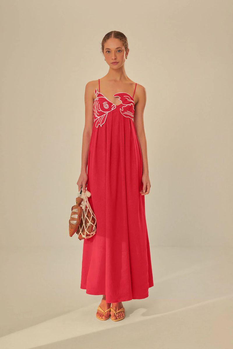 Maxi-Kleid mit Fisch-Stickerei