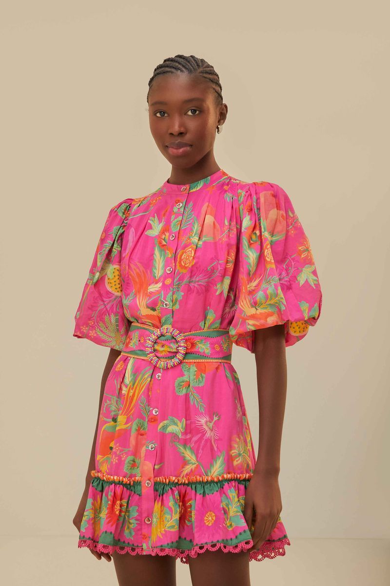 Mini-Kleid mit buntem Fruchtmuster