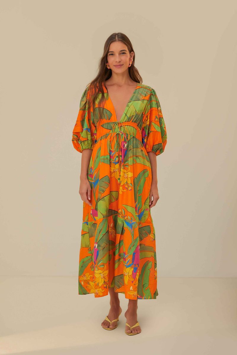 Tropisches Midikleid mit Papageien-Print