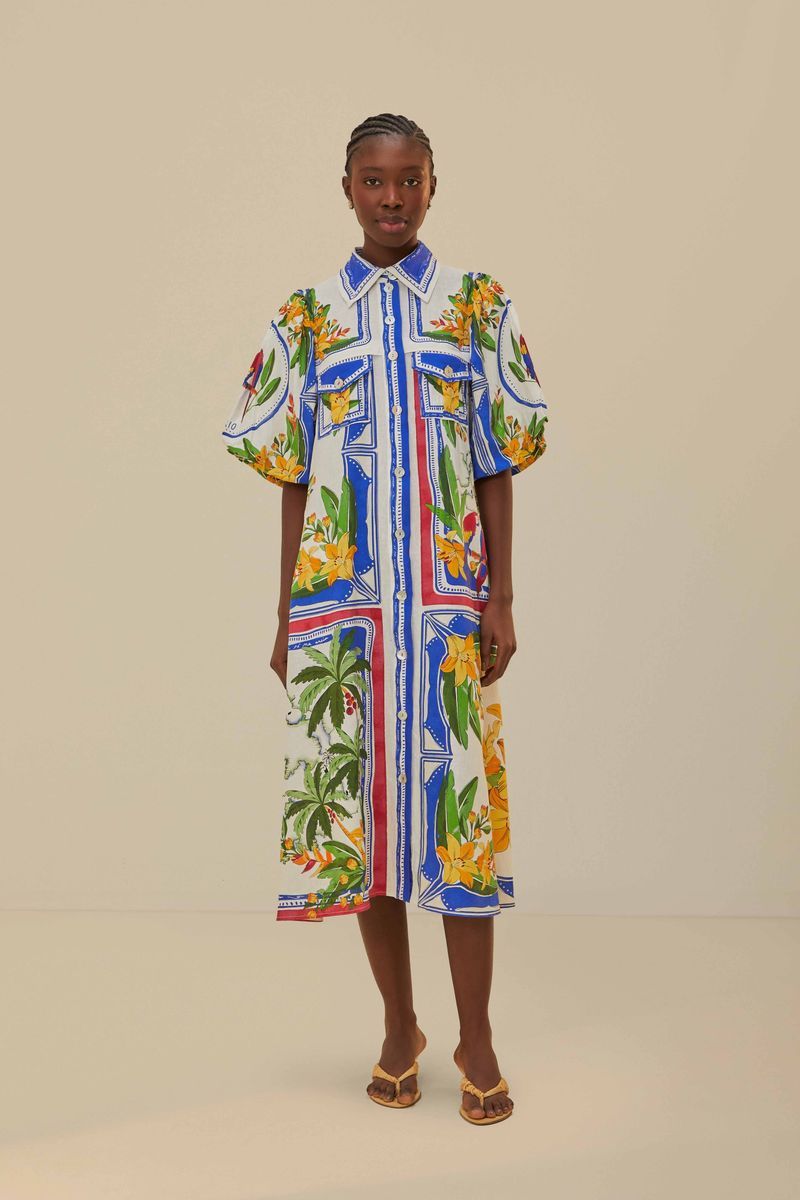 Midikleid mit tropischem Blumendruck