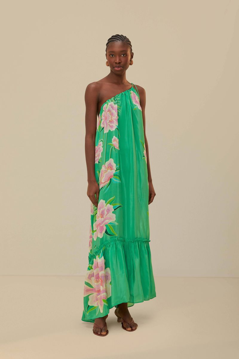 Einschultriges Maxikleid mit Blumenmuster