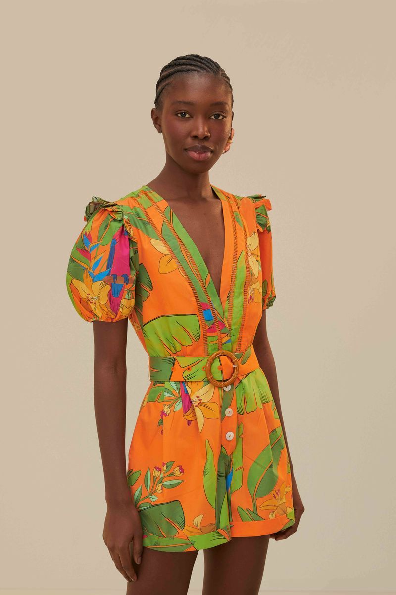 Playsuit mit tropischem Ara-Muster