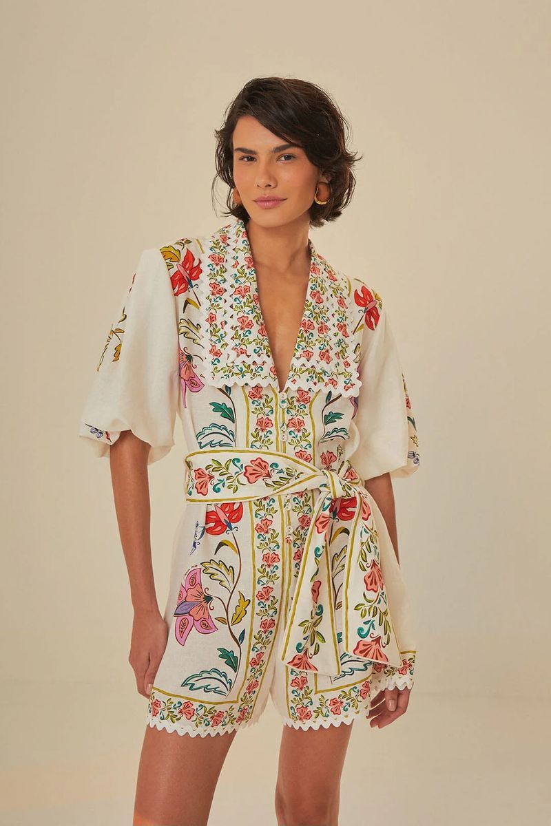Leinen-Romper mit floralem Muster