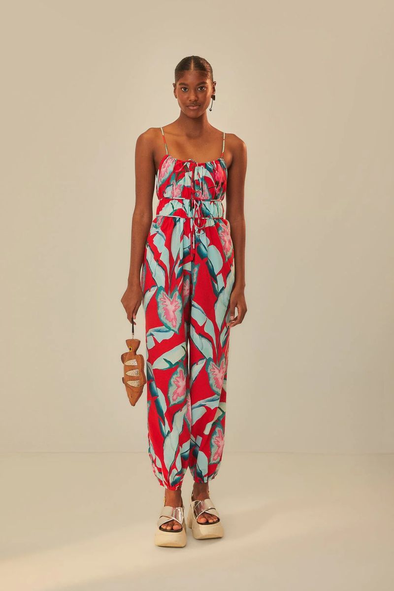 Jumpsuit mit tropischem Blattmuster