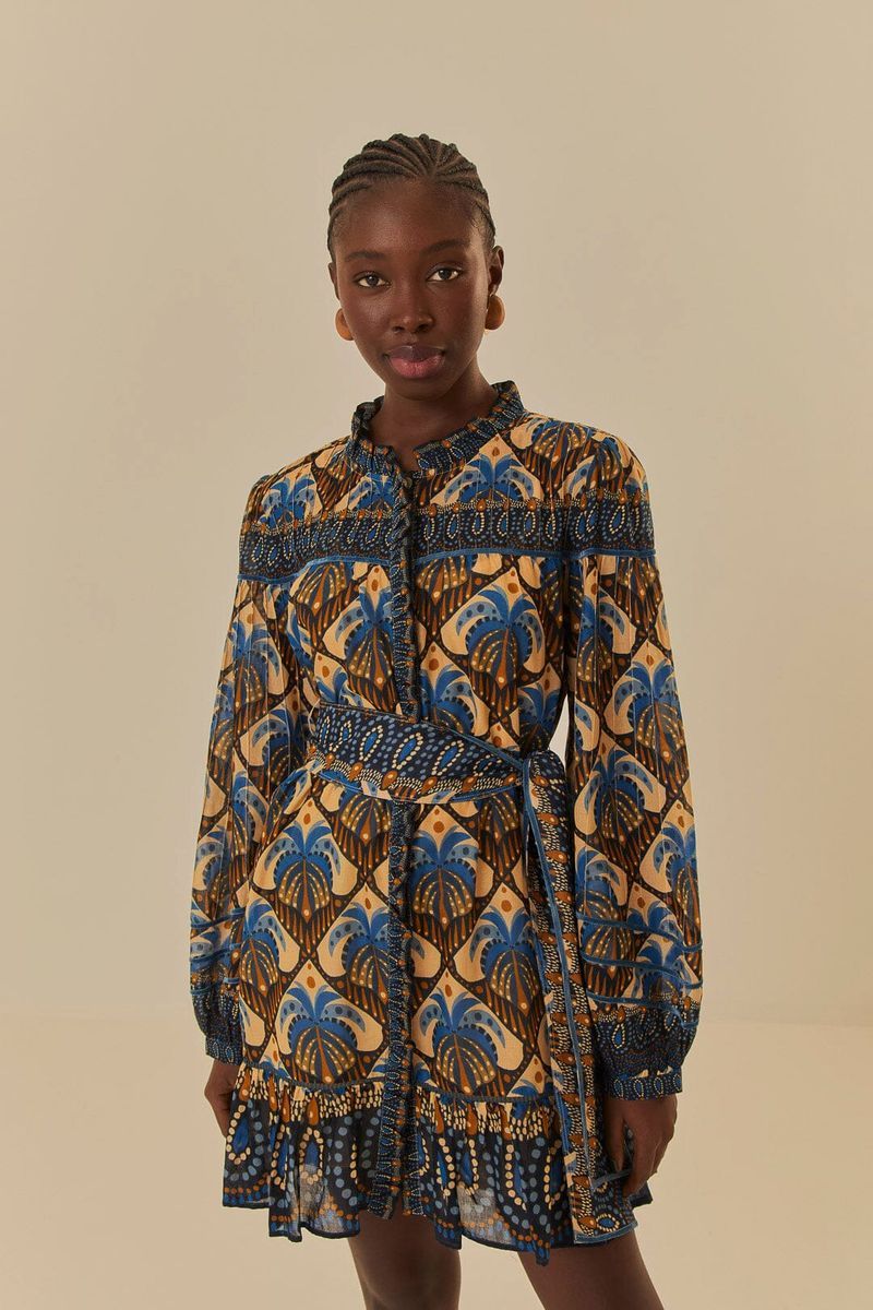 Mini-Kleid mit Tropenprint und Volants