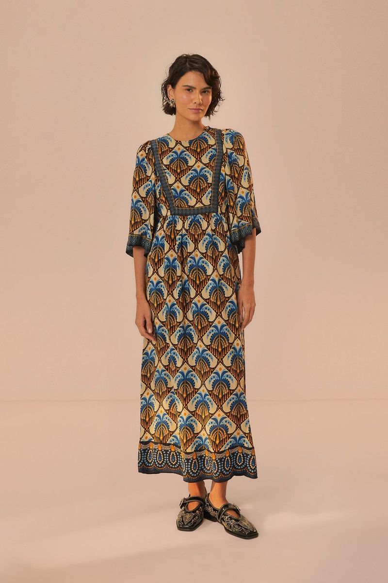 Besticktes Maxikleid mit Palmenmuster