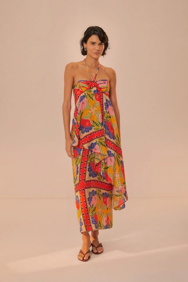 Maxikleid mit Halterneck und Schal-Print