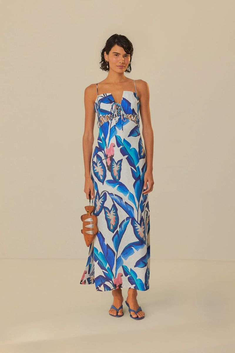 Maxi-Kleid mit tropischem Blattmuster