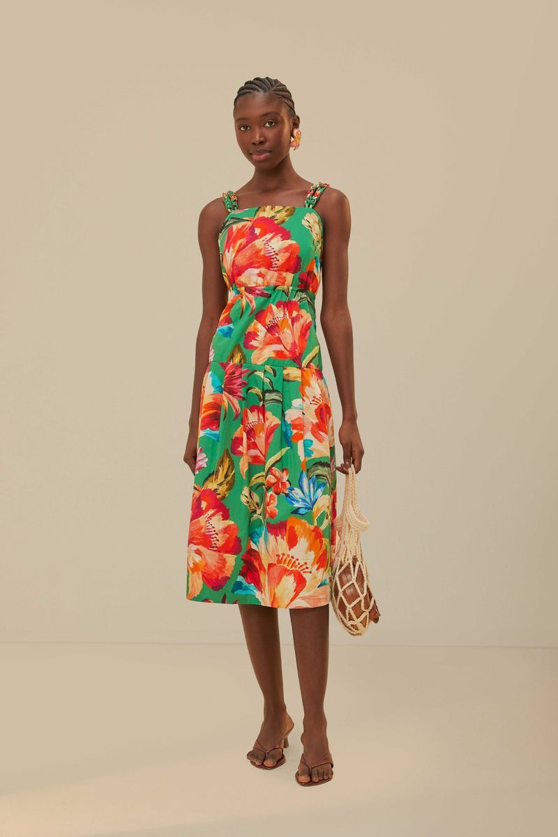 Farbenfrohes Midikleid mit Blumenmuster