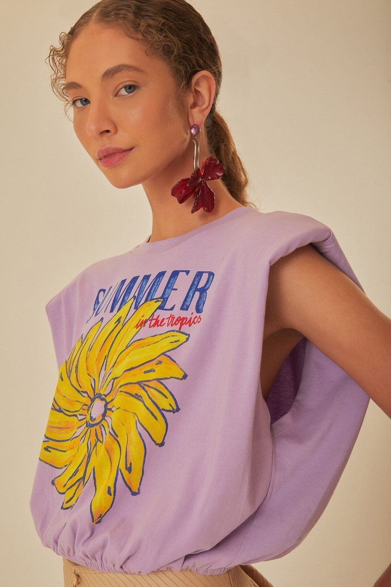 Tropen-Grafikshirt mit Schulterpolstern