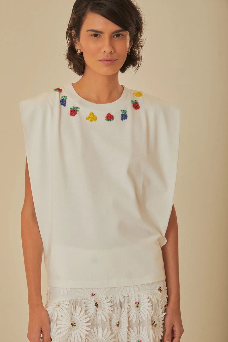 Muskel-Shirt mit Perlen-Frucht-Detail