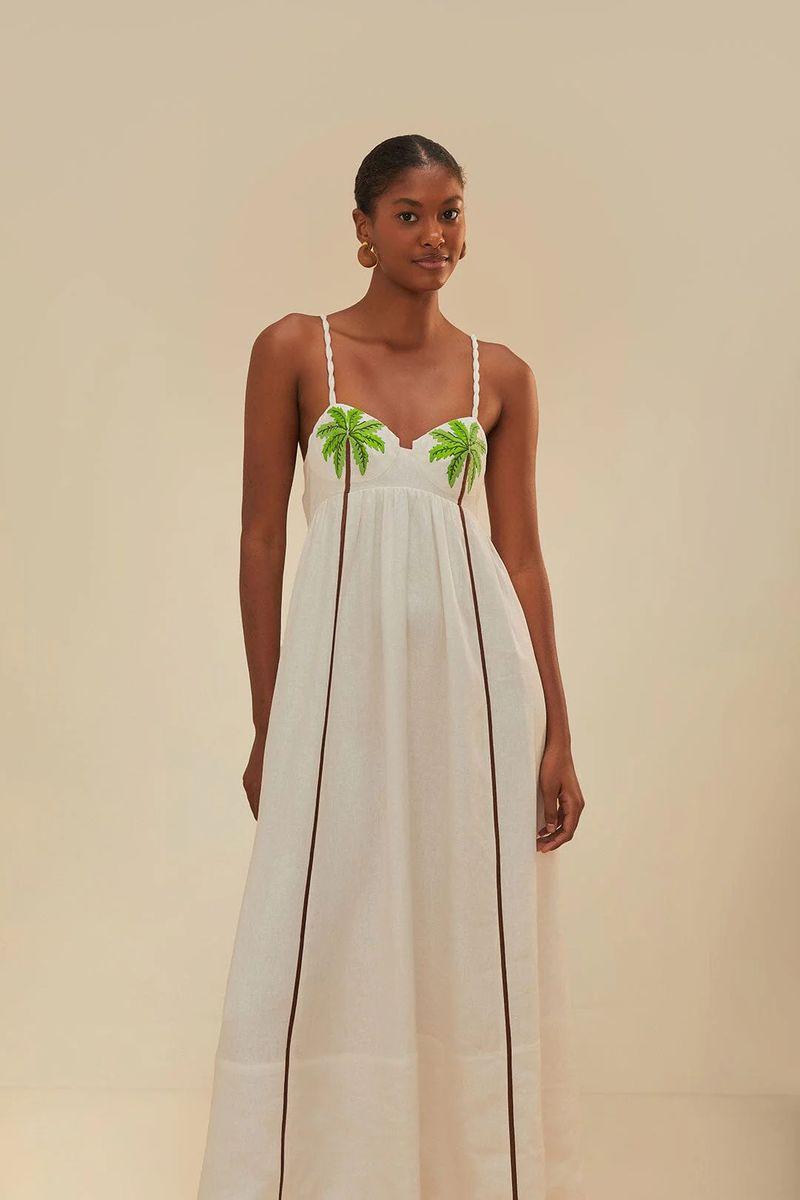 Besticktes Maxikleid mit Palmenmotiv