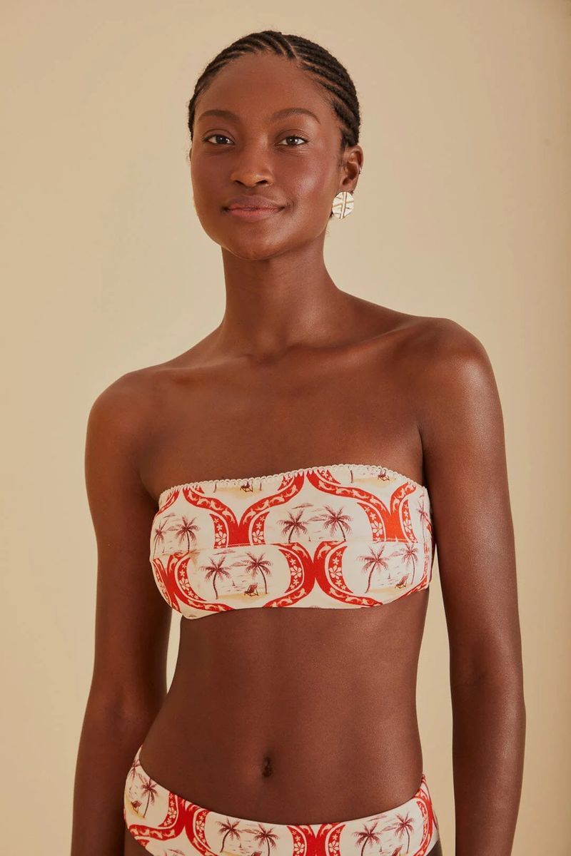 Tropisches Bandeau-Bikini-Oberteil mit Wellensaum