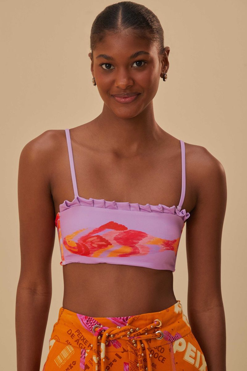 Bandeau-Top mit Volants und Fisch-Print