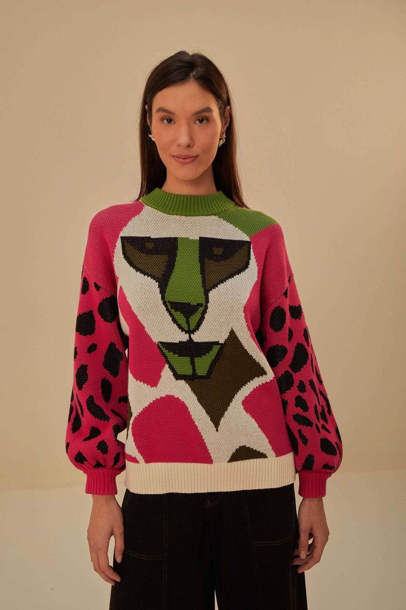 Kunstvoller Strickpullover mit Tiermuster