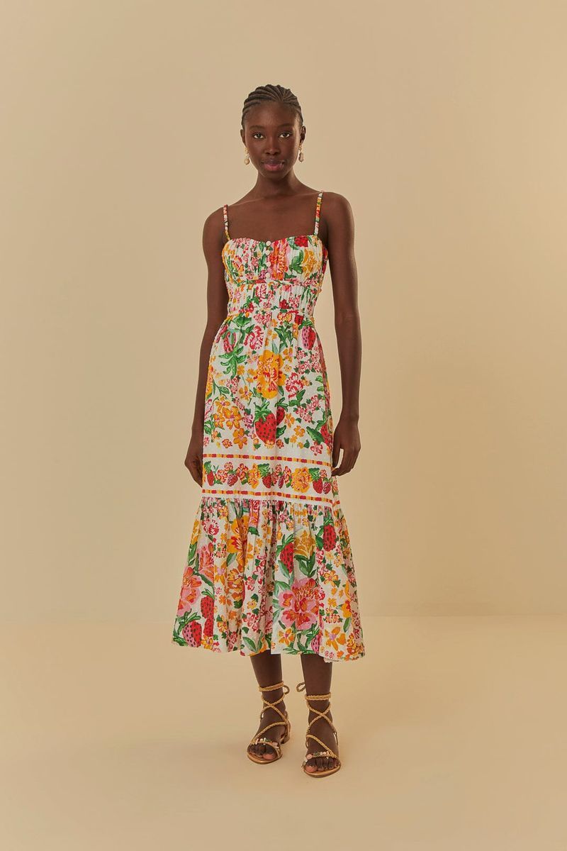 Floral-Midikleid mit Volants und Cut-out