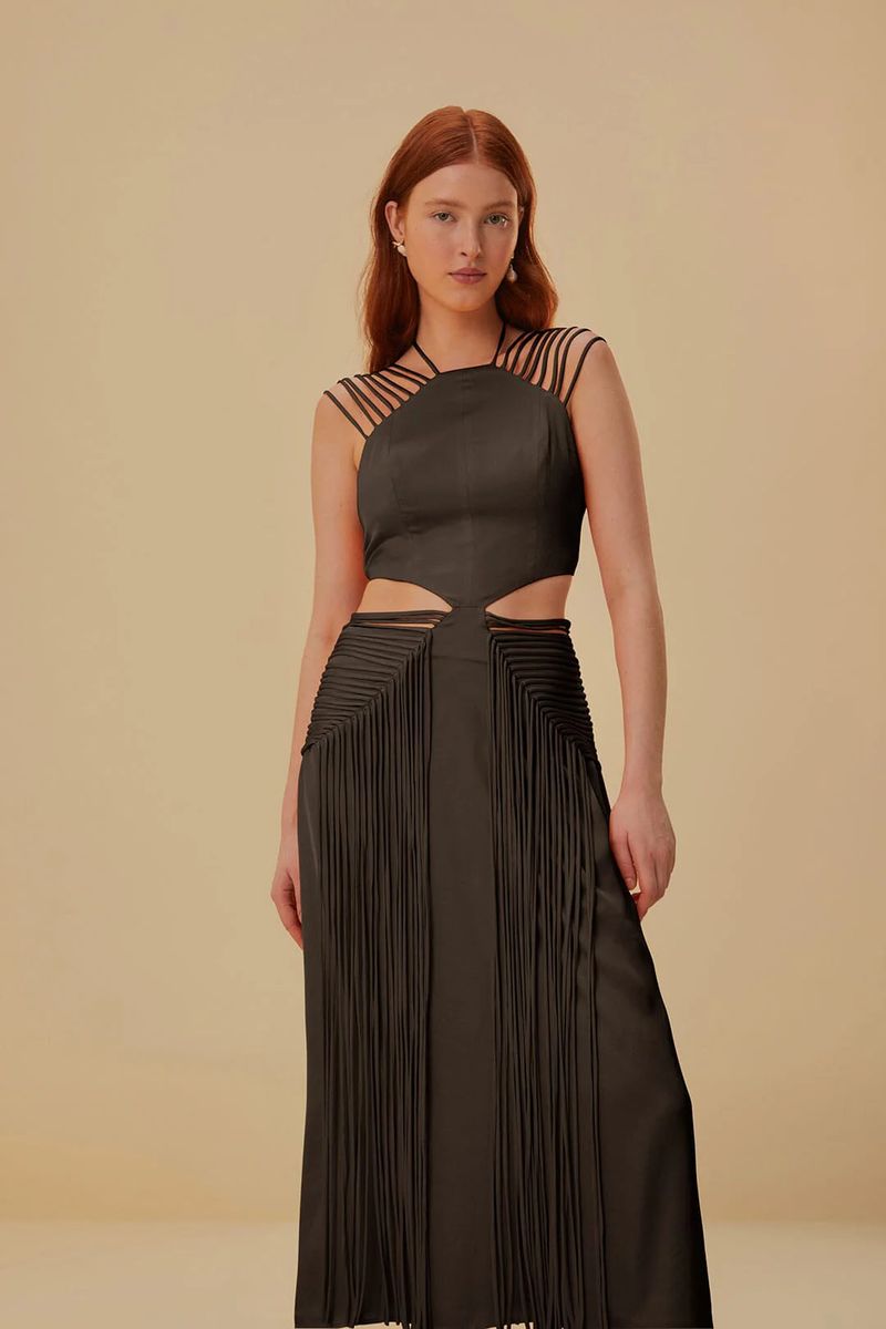 Midi-Kleid mit Fransen und Cut-outs