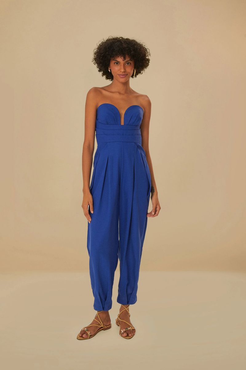 Trägerloser Plissierter Jumpsuit mit schmalem Bein