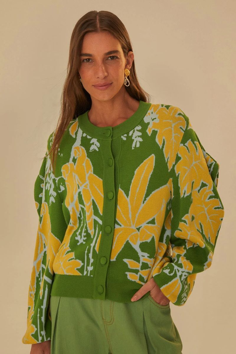 Strickjacke mit tropischem Blattmuster