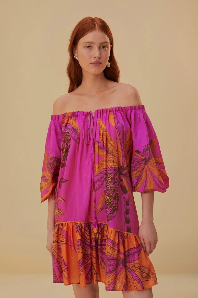 Tropisches schulterfreies Minikleid
