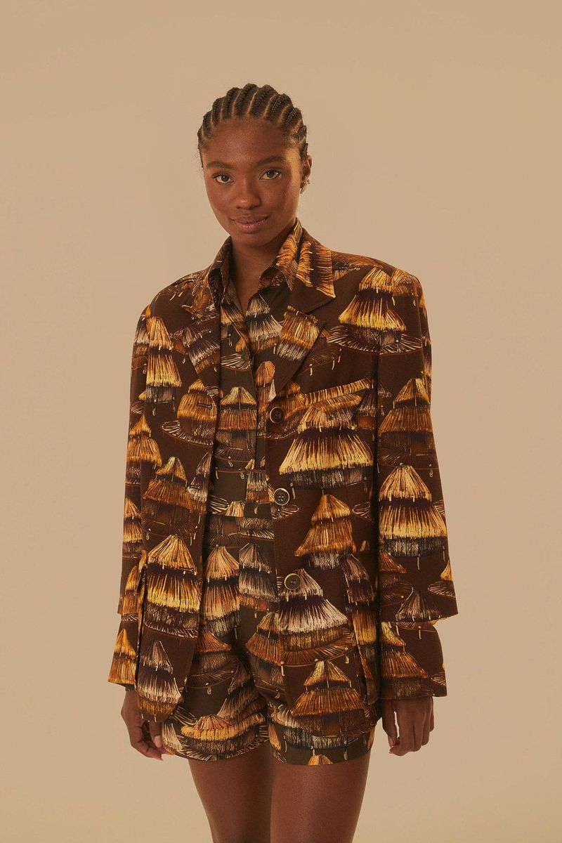 Blazer mit künstlerischem Strohhütten-Print