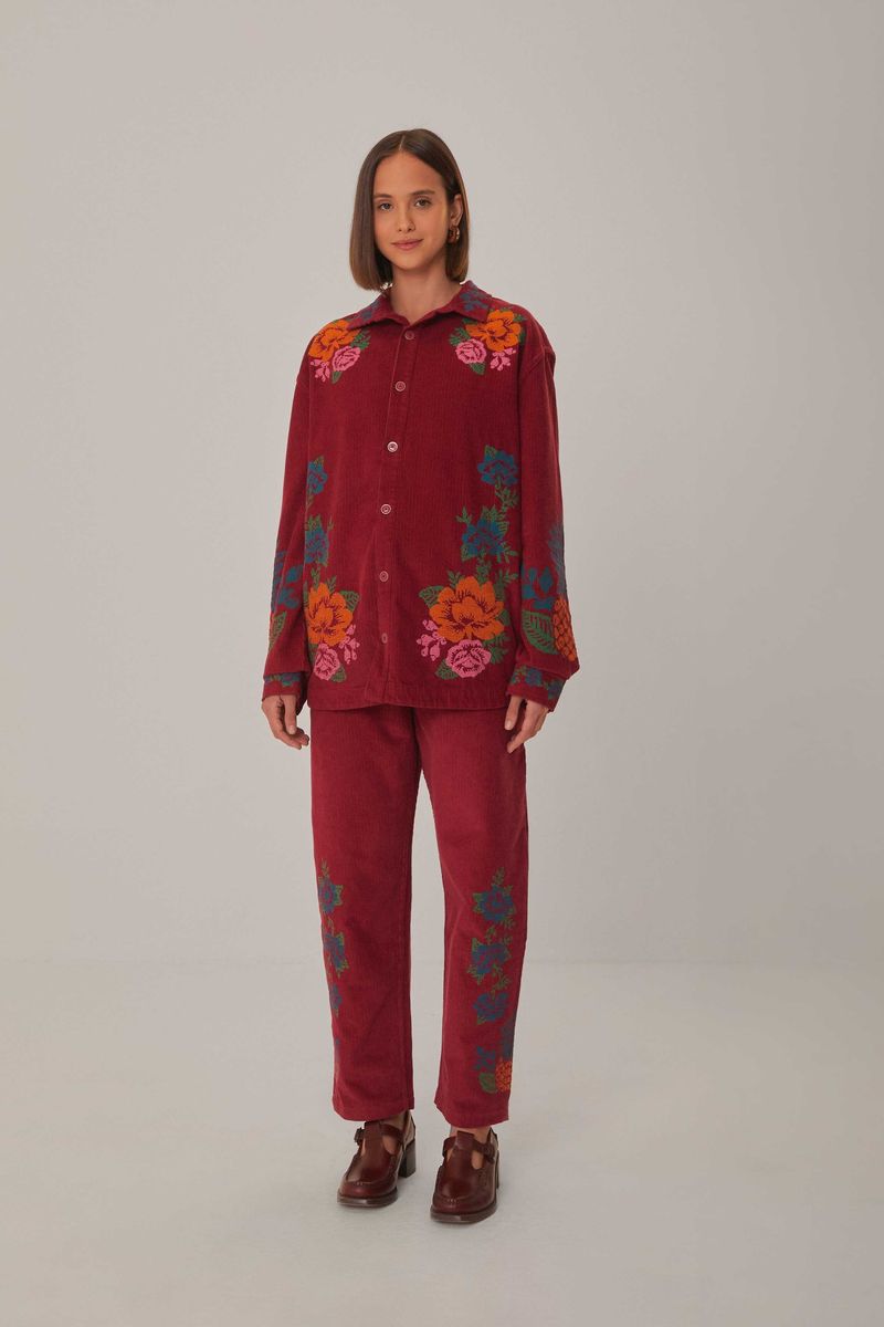 Bestickte Cordhose mit Blumenmuster