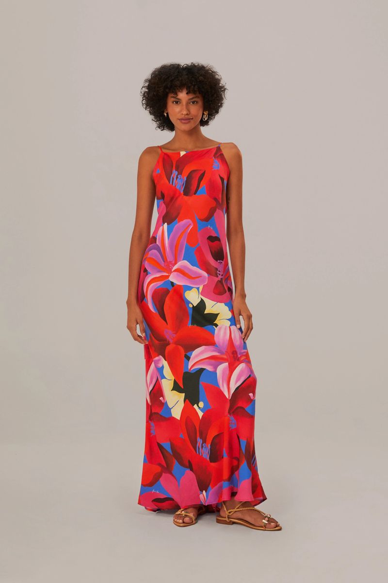 Maxikleid mit lebhaftem Aquarell-Blumenmuster