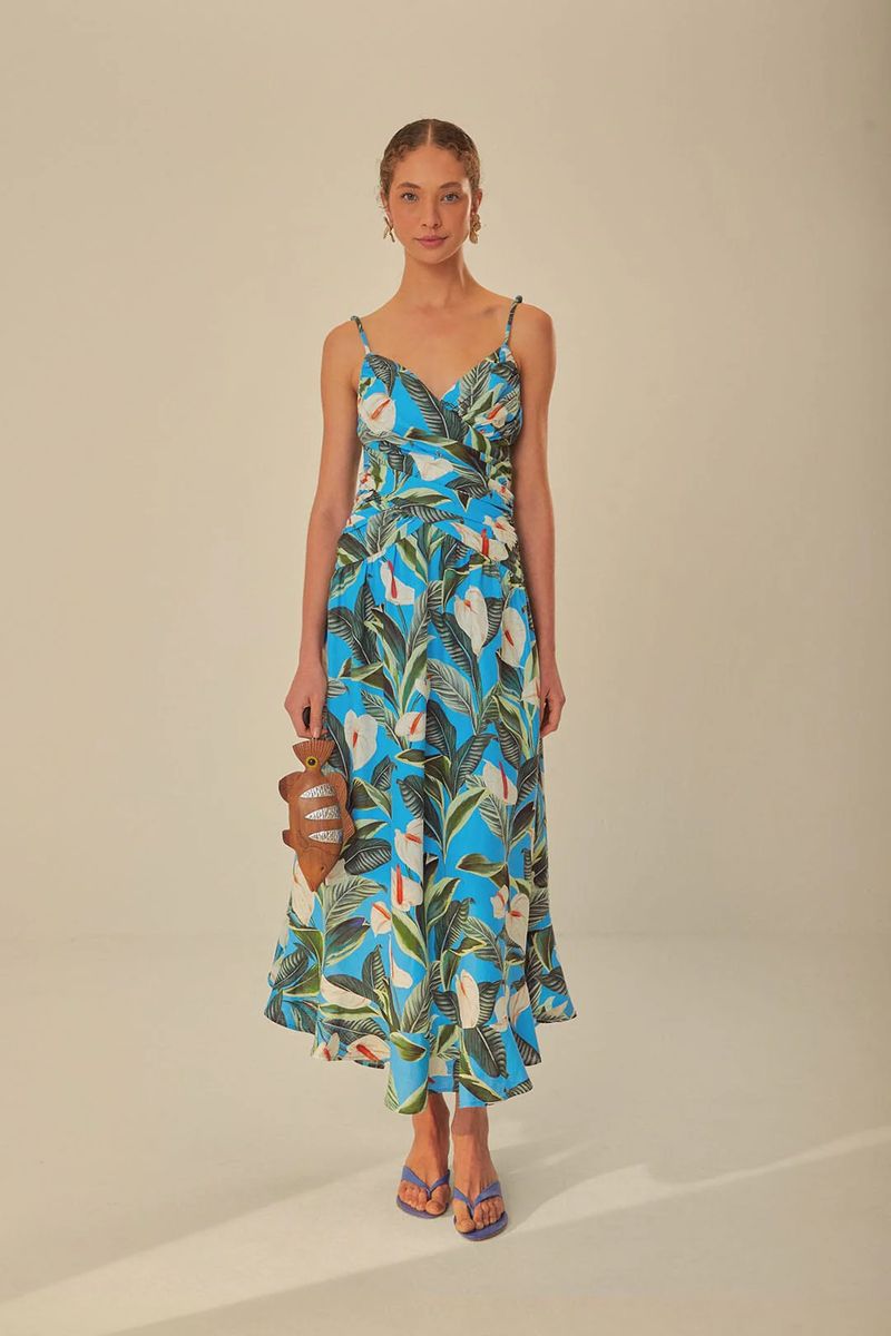 Maxikleid mit tropischem Anthurien-Print