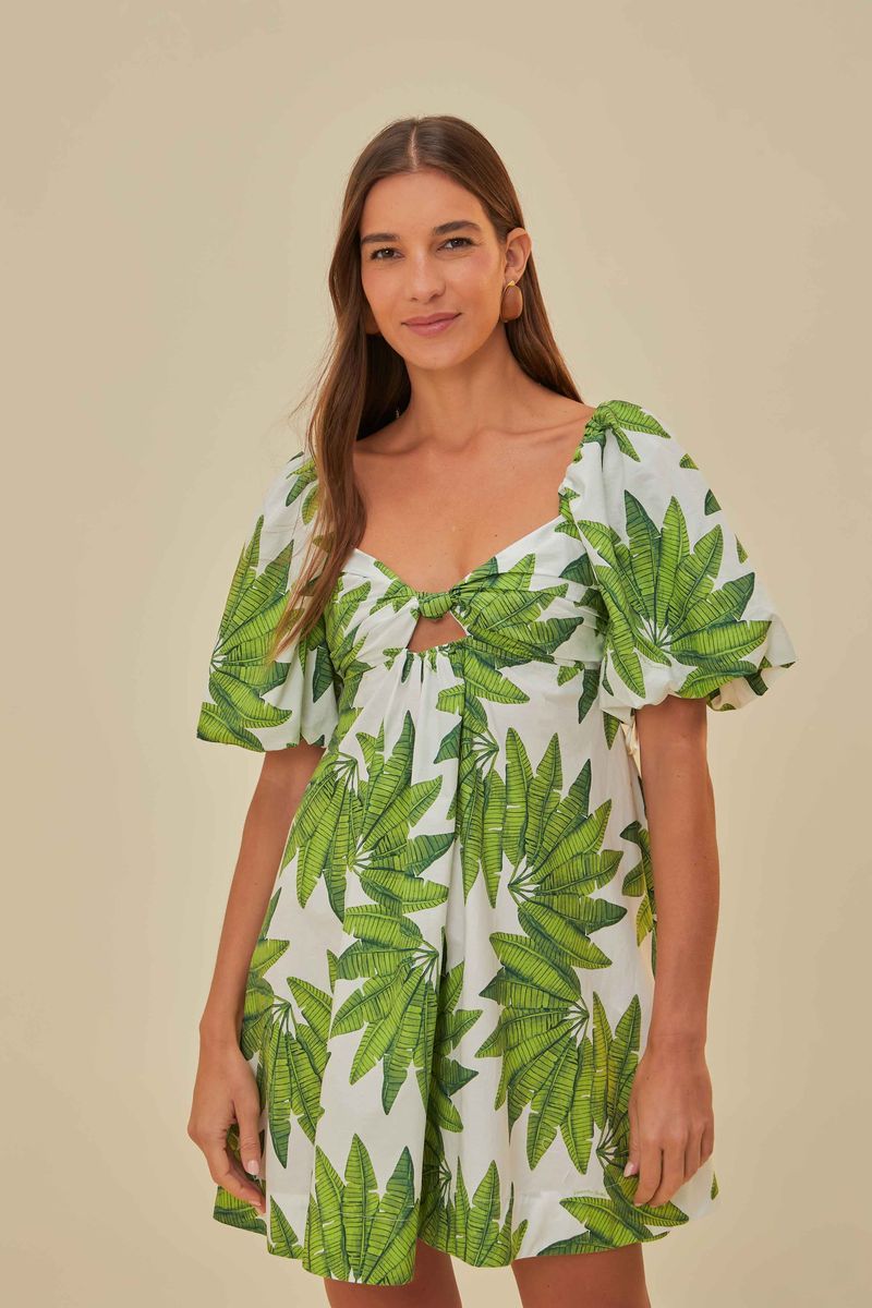 Puffärmel-Kleid mit tropischem Palmenprint