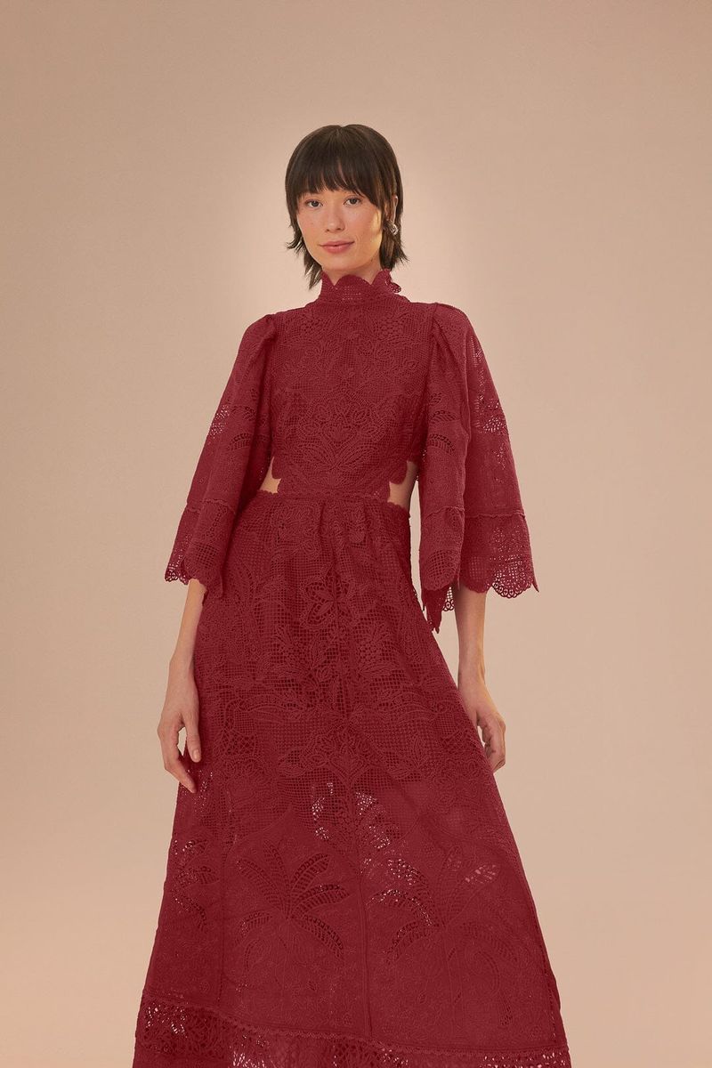 Filigranes Guipure-Spitze Midikleid mit Ausschnitten
