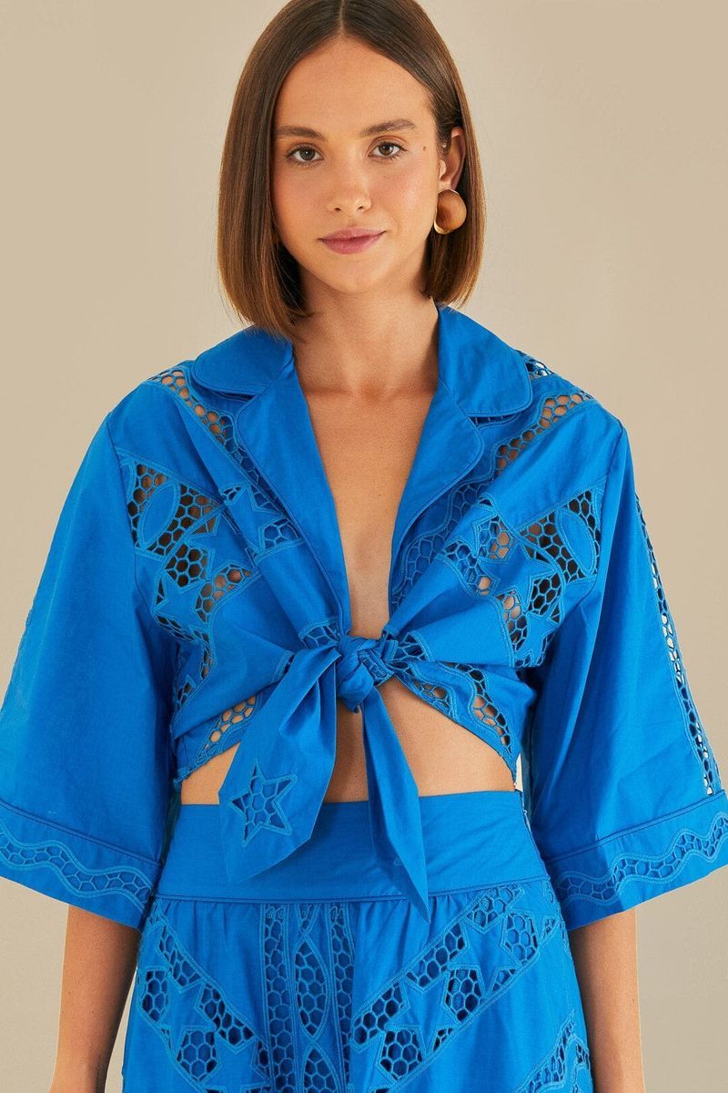 Richelieu-Stickerei Bluse zum Binden