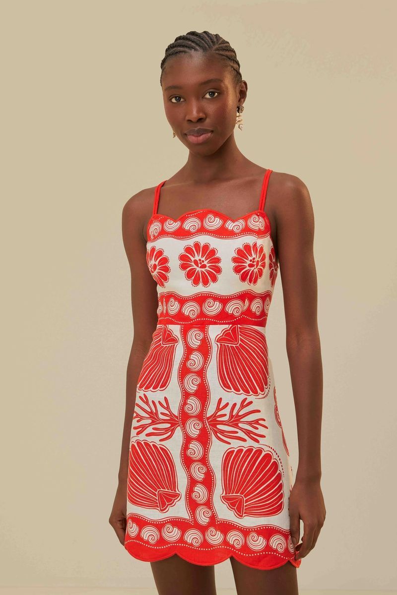 Leinen-Minikleid mit Muschel-Print