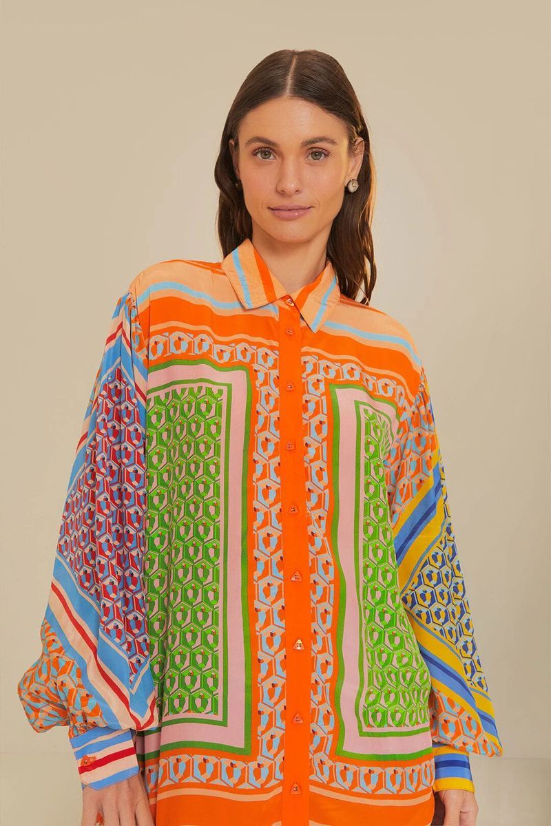 Buntes Baumwollhemd mit Cashew-Print
