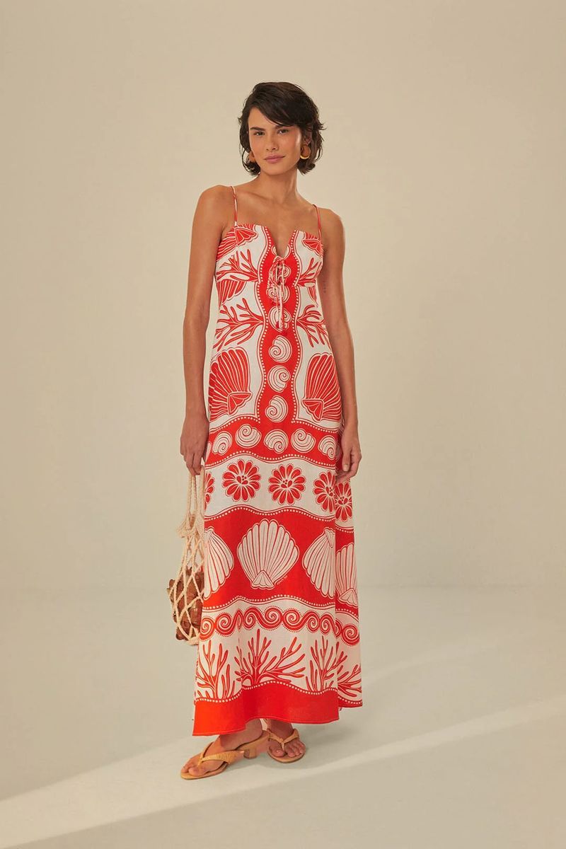 Maxi-Leinenkleid mit Meeres-Print