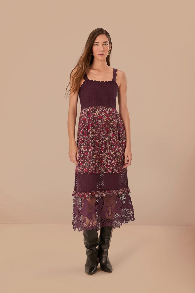 Besticktes Midi-Kleid mit Blumenmuster