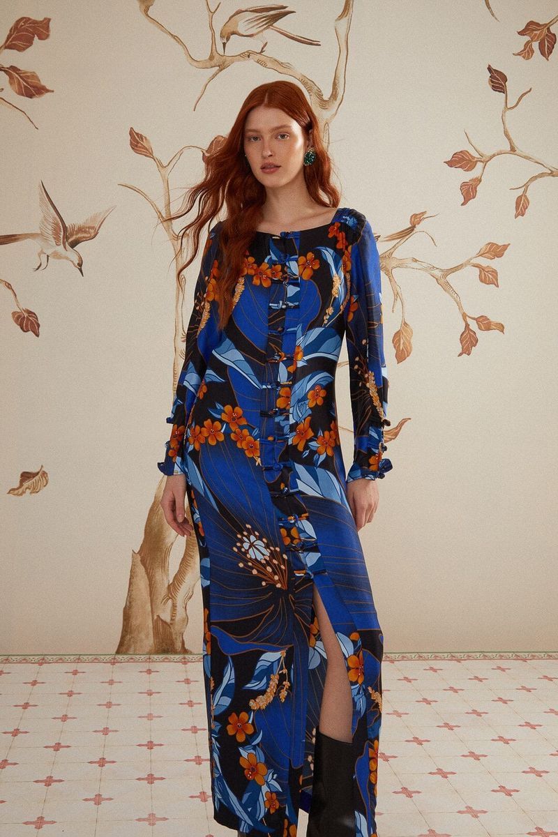 Pietra Floral Midi mit Karree-Ausschnitt