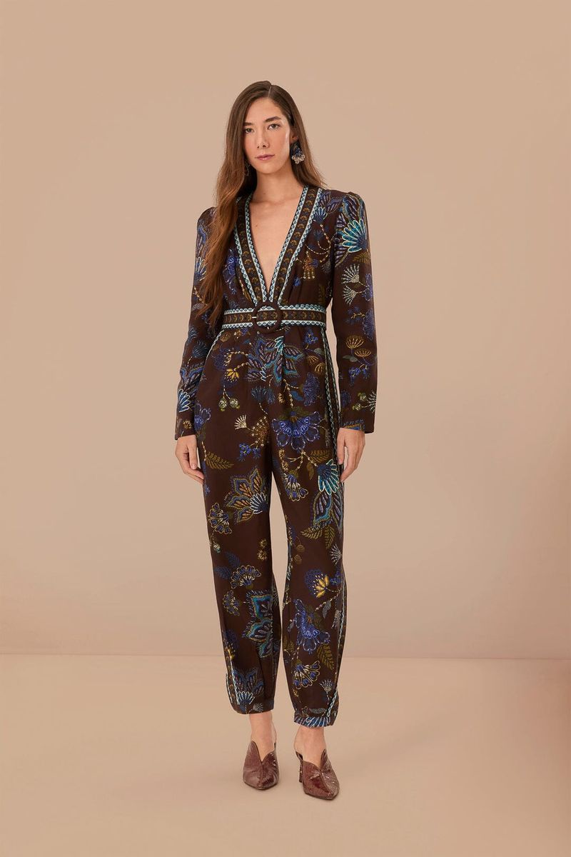 Bestickter Jumpsuit mit V-Ausschnitt
