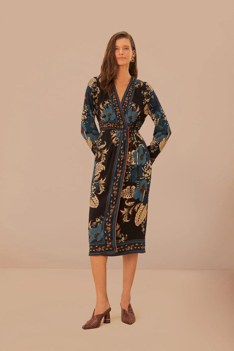 Midi-Wickelkleid mit Blüten-Tapestry