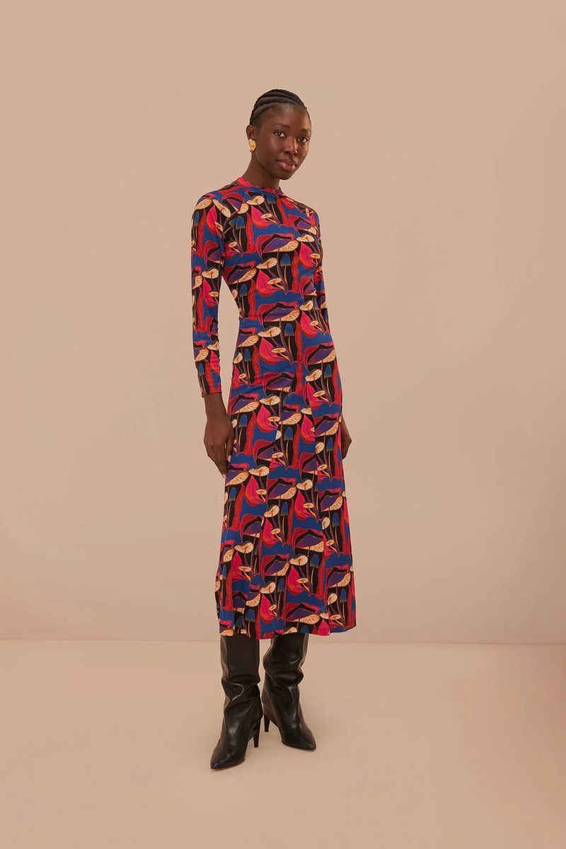 Verspieltes Jersey-Midikleid mit Pilzmuster