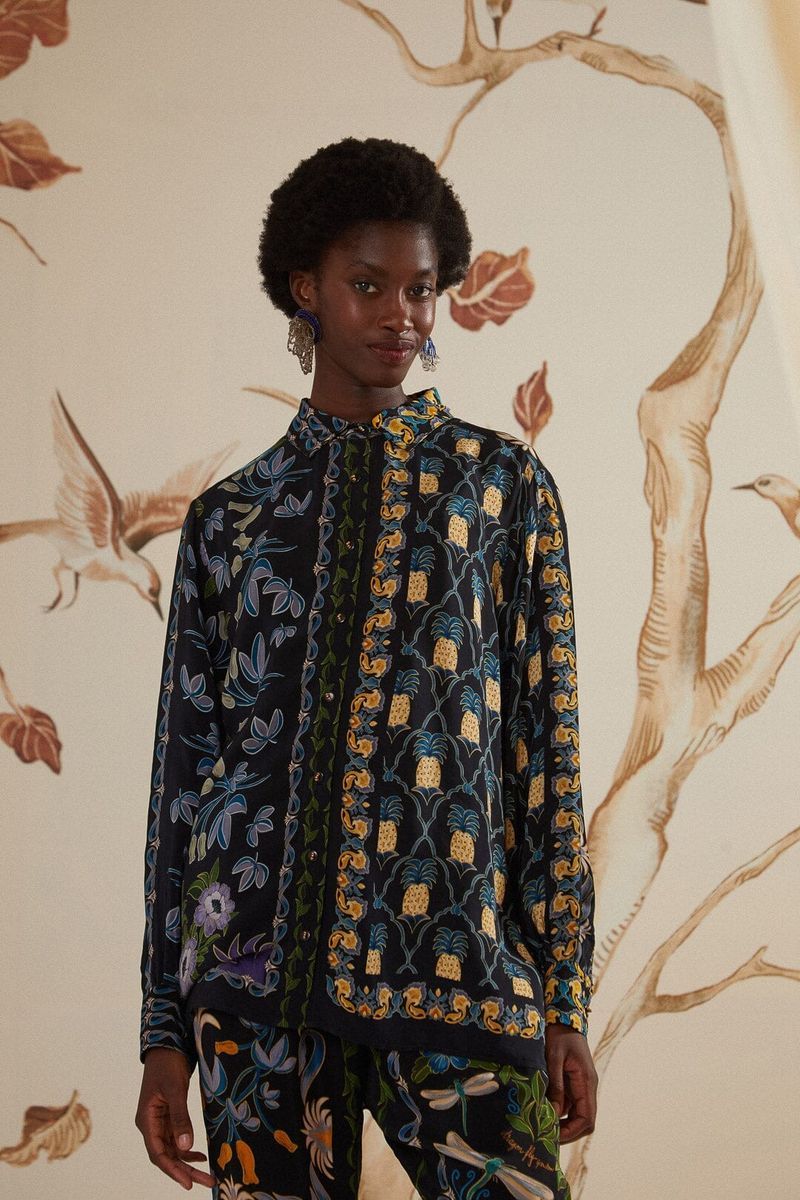 Botanisch bedrucktes Pyjama Hemd