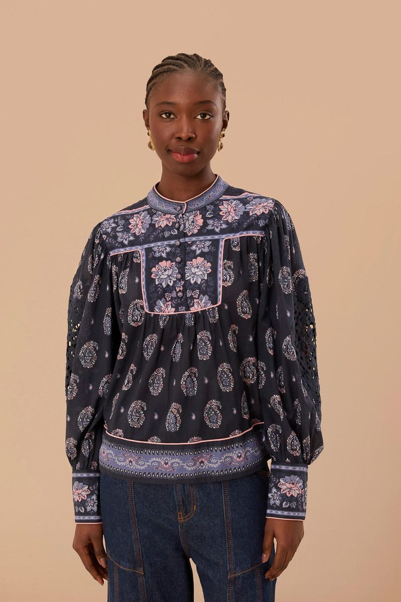 Aufwendige Bluse mit Paisley-Blumenmuster